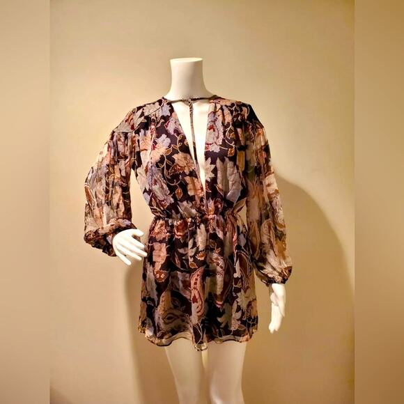 ZIMMERMAN Henna T-Bar Playsuit Black Floral Size 1/S - Picture 1 of 5